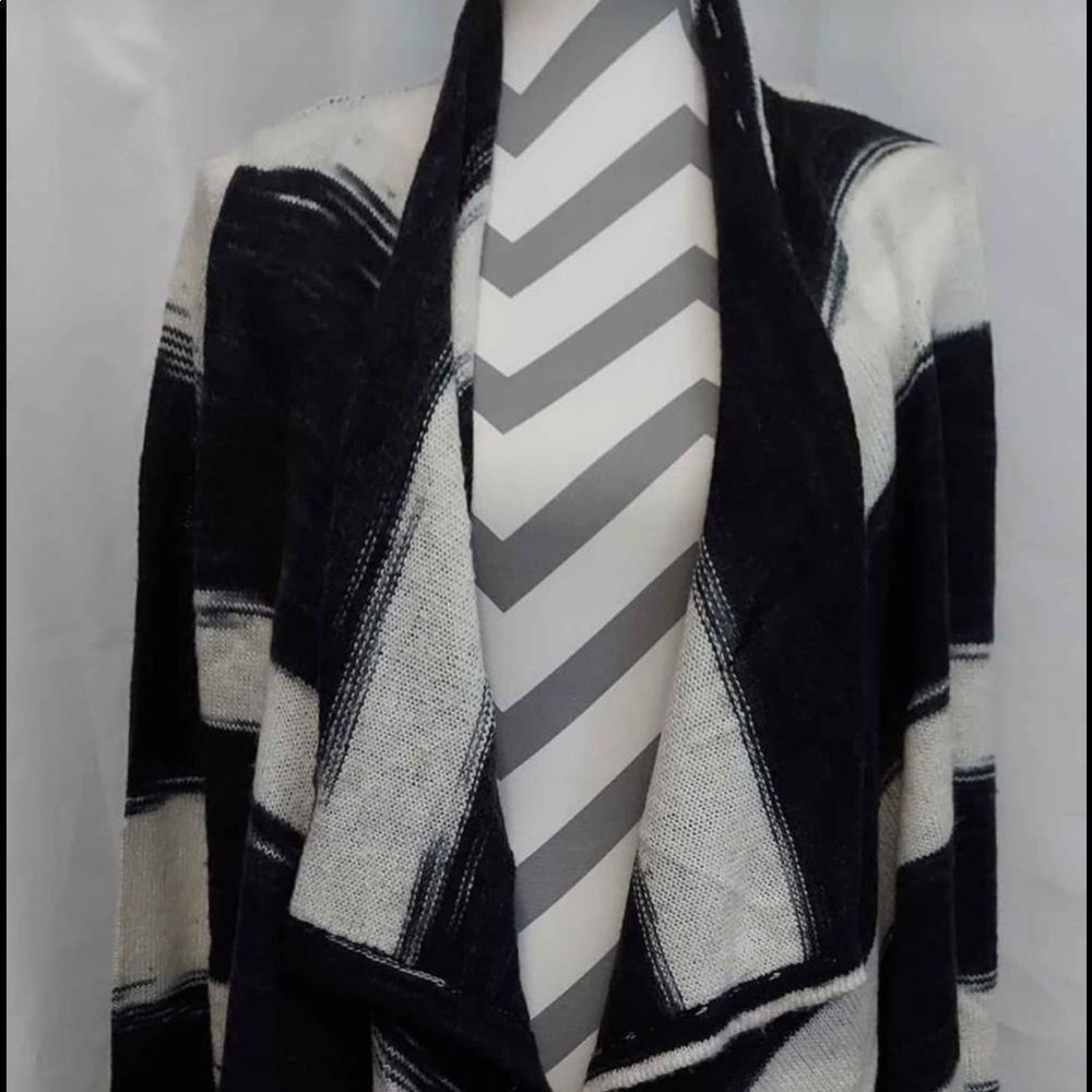 WOMAN WITHIN Plus Size 14/16, Soft Black & White Striped Cardigan